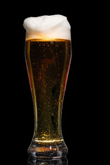 Glass of beer isolated on black background.