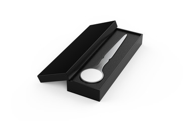 Letter opener with box, mock up template on isolated white background, 3d illustration