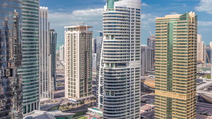 Fototapeta na wymiar Residential apartments and offices in Jumeirah lake towers district timelapse in Dubai