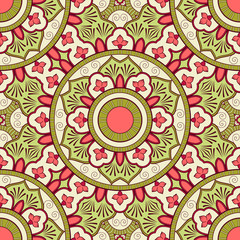 Decorative colorful ethnic seamless pattern for fabric or wrapping in oriental style. Hand drawn illustration