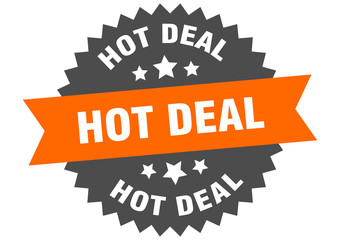 hot deal sign. hot deal orange-black circular band label