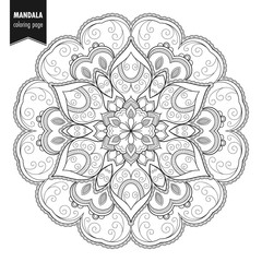 Decorative monochrome ethnic mandala pattern. Anti-stress coloring book page for adults. Hand drawn illustration