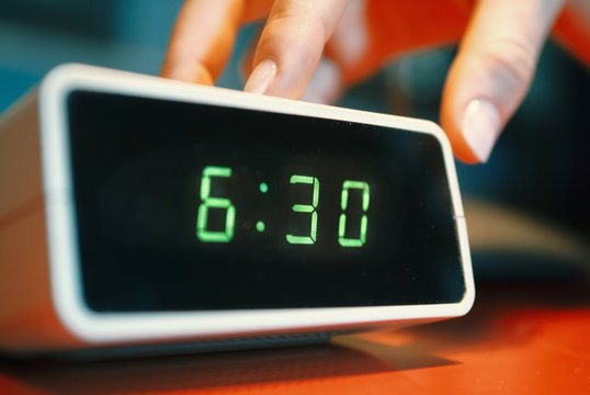 An alarm clock is ringing in the morning.
