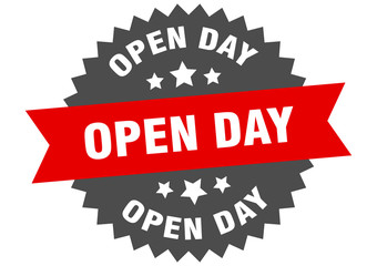 open day sign. open day red-black circular band label