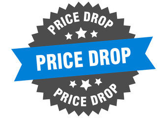 price drop sign. price drop blue-black circular band label