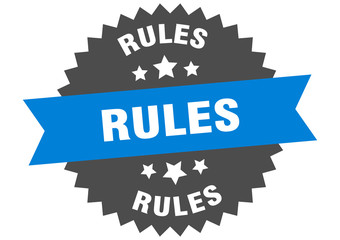 rules sign. rules blue-black circular band label