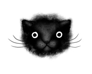 black cute crazy cat on white background. Hand drawn illustration 