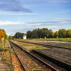 Fototapeta premium View of empty railroad tracks early in the morning.