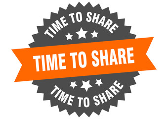 time to share sign. time to share orange-black circular band label