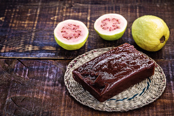 Guava jam, with the name of Guava, a typical Brazilian sweet common in the state of Minas Gerais. Homemade sweet and natural flavor concept. Spot focus.
