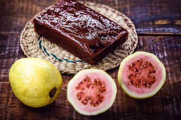 Guava jam, with the name of Guava, a typical Brazilian sweet common in the state of Minas Gerais. Homemade sweet and natural flavor concept. Spot focus.
