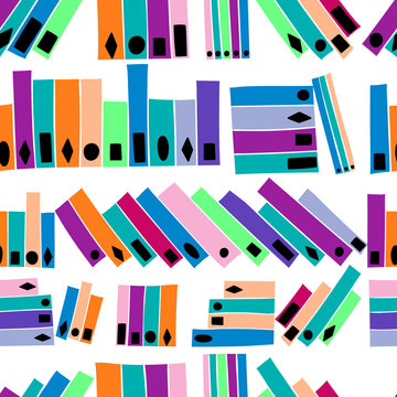 Seamless pattern with vector books on bookshelves