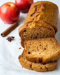 Homemade apple cinnamon cake. Autumn baked dessert with traditional fall spices.