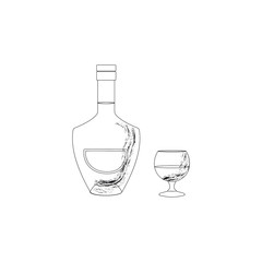 Sketch cognac with glass. Outline alcohol set. Vector illustration.