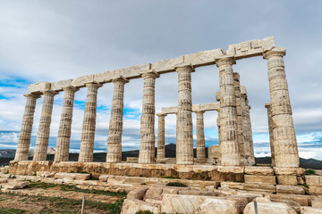 Ancient Greek temple of Poseidon at Cape Sounion in Greece