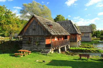 Wooden water mills on source of Gacka river in Lika region, Croatia