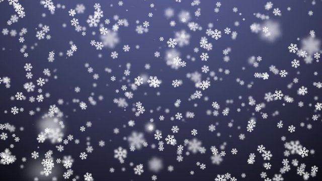 4K Christmas Motion Background, Snowfall With White Snow Flakes Blue Background