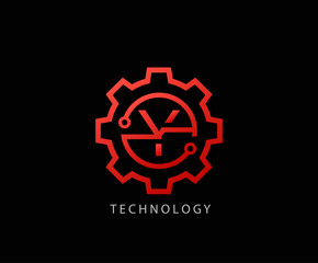 Letter Y Gear technology vector logo template. This logo is suitable for factory, industrial, technology, website, digital, mechanic, wheel.