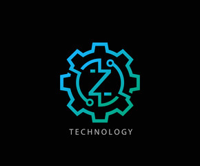 Letter Z Gear technology vector logo template. This logo is suitable for factory, industrial, technology, website, digital, mechanic, wheel.