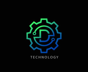 Letter D Gear technology vector logo template. This logo is suitable for factory, industrial, technology, website, digital, mechanic, wheel.