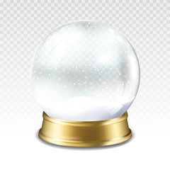 Realistic transparent snow globe, isolated.