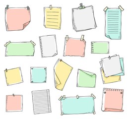 Colorful hand drawn paper sheet set in sketch line doodle style