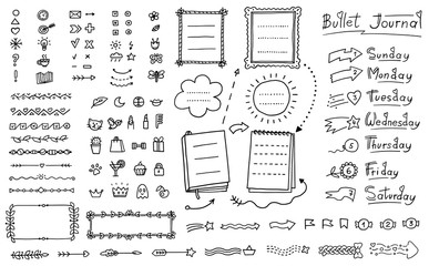 Bullet journal doodle set - hand drawn divider, icon, border decoration © sabelskaya