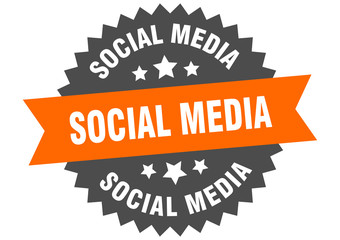 social media sign. social media orange-black circular band label