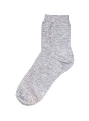 Tall gray sock isolated on white background. Top view
