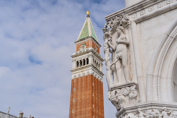 Fototapeta na wymiar Piazza San Marco with Campanile in Venice Italy Europe close up. Architecture of venice Italy. San Marco place in venice Italy.