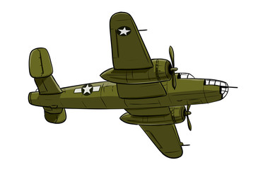 Airplane - coloured drawing illustration of old type aircraft of bomber type.