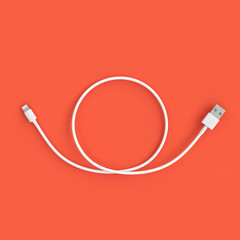 usb cable on a coral background.