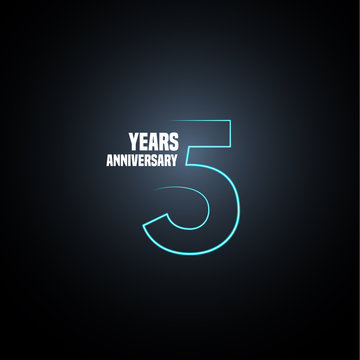 5 years anniversary vector logo, icon. Graphic design element with neon number