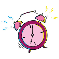 Alarm clock icon. Vector illustration of retro alarm clock. Hand drawn alarm clock.