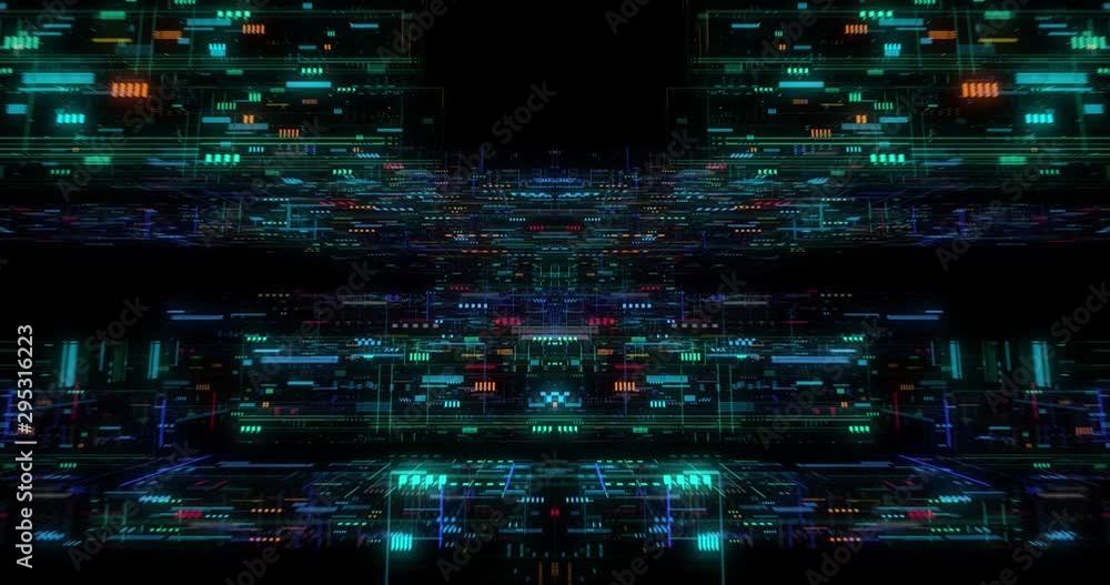 Poster flying futuristic central processing unit. electronic circuitry within a computer that carries out t