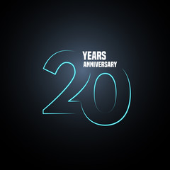 20 years anniversary vector logo, icon. Graphic design element with neon number - obrazy, fototapety, plakaty