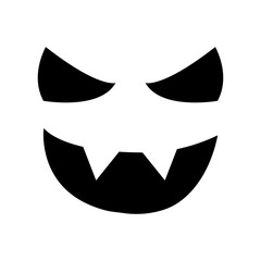 Pumpkin face silhouette icon for Halloween isolated on white background. Scary pumpkin devil smile, spooky jack o lanter. Vector illustration for any design.