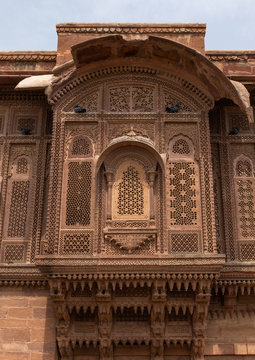 Decorated carved window in Mehrangarh fort, Rajasthan, Jodhpur, India
