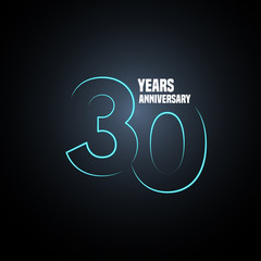 30 years anniversary vector logo, icon. Graphic design element with neon number - obrazy, fototapety, plakaty