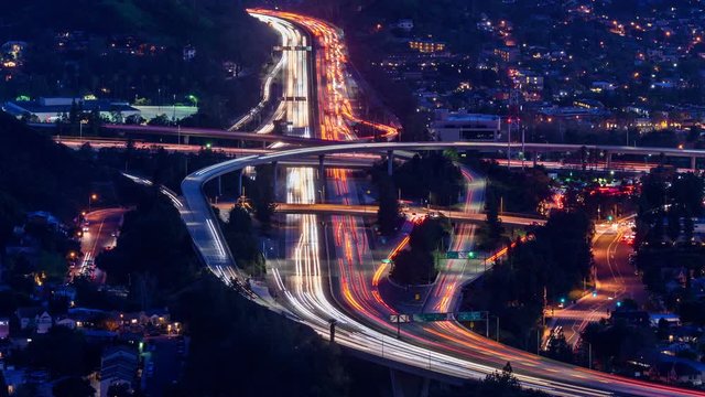 Freeway traffic time lapse at night