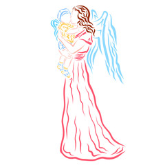Fototapeta premium Loving winged mom kisses the winged baby
