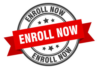 enroll now label. enroll now red band sign. enroll now