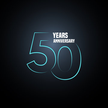 50 years anniversary vector logo, icon. Graphic design element with neon number