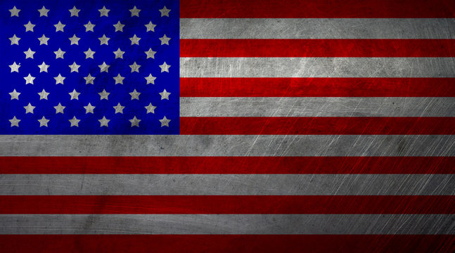 USA  flag on metal rough texture, grunge flag