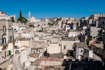 Naklejka premium Skyline, Aerial view of old town of Matera, the wonderful stone city of southern Italy