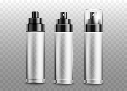 Empty glass perfume spray bottle mockup set - from front and back view