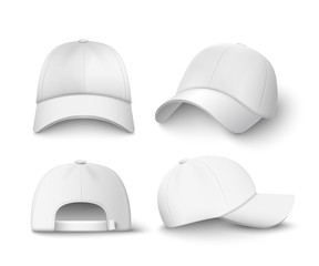 White baseball cap mockup set from front, side and back view i