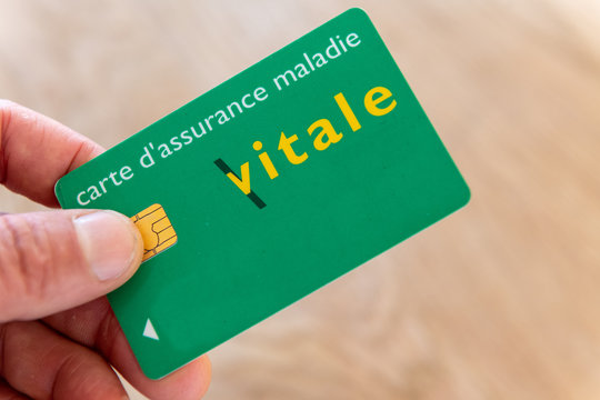 Paris,  France - November 15, 2018 : Vital card in the hand of an insured