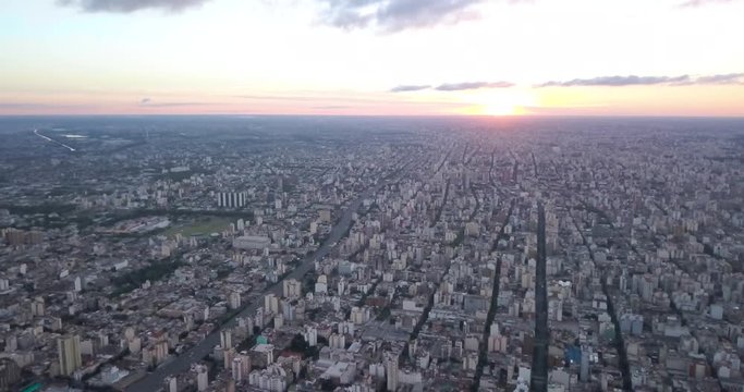 City Sunset , City Sunrise,  Panoramic View - Sun - Aerial View City - Urban - Buenos Aires