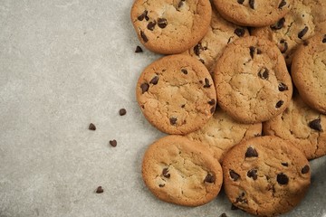 Chocolate chip cookies close up background